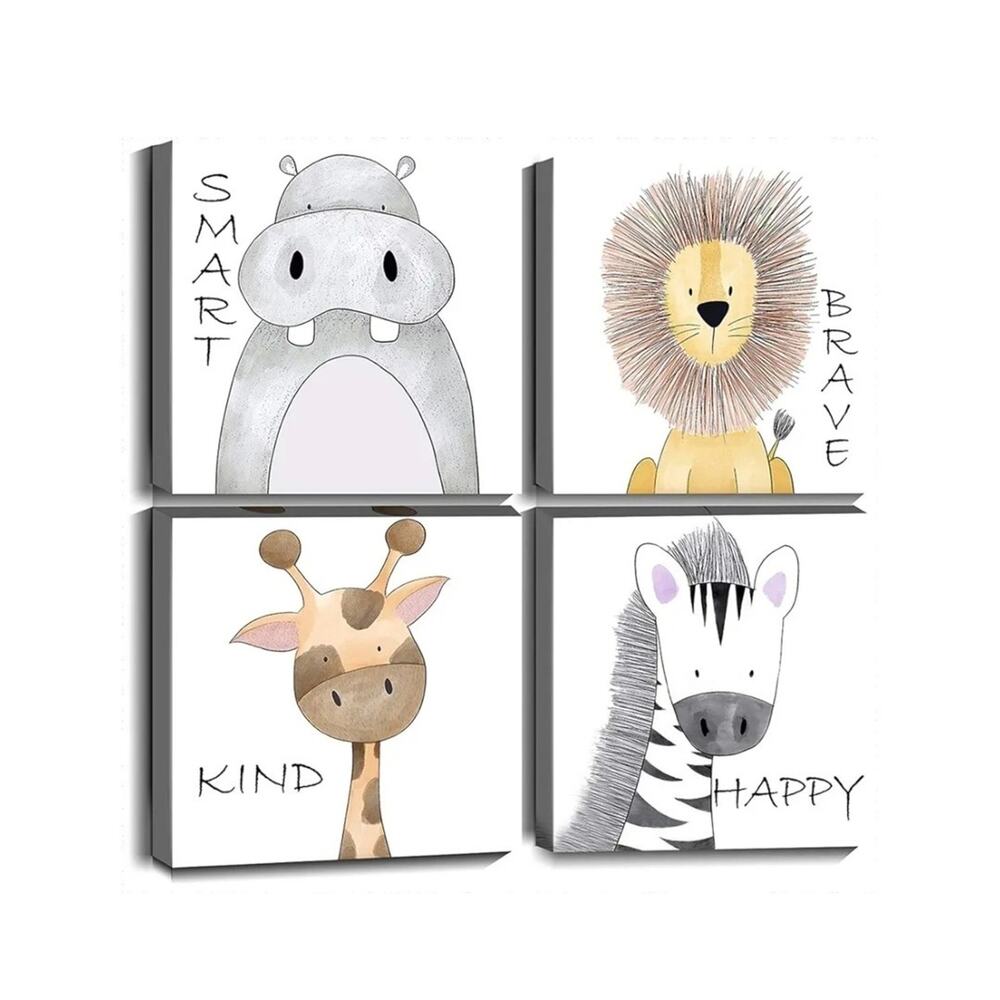 Kids Wall Art Inspirational Quotes Canvas Print Safari Animals (4 Panels)
